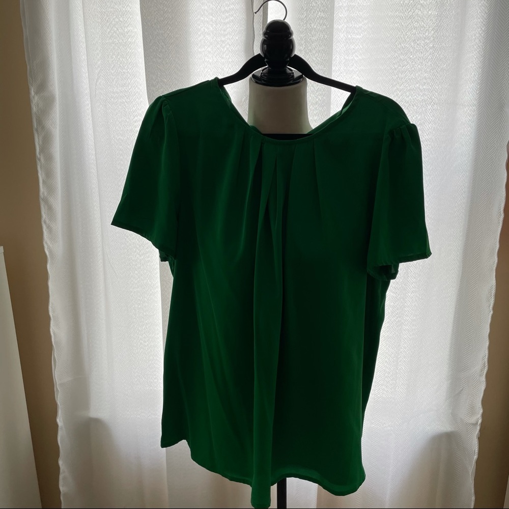 Green Solid Pleated Detail Puff Sleeve Blouse - Picture 4 of 7